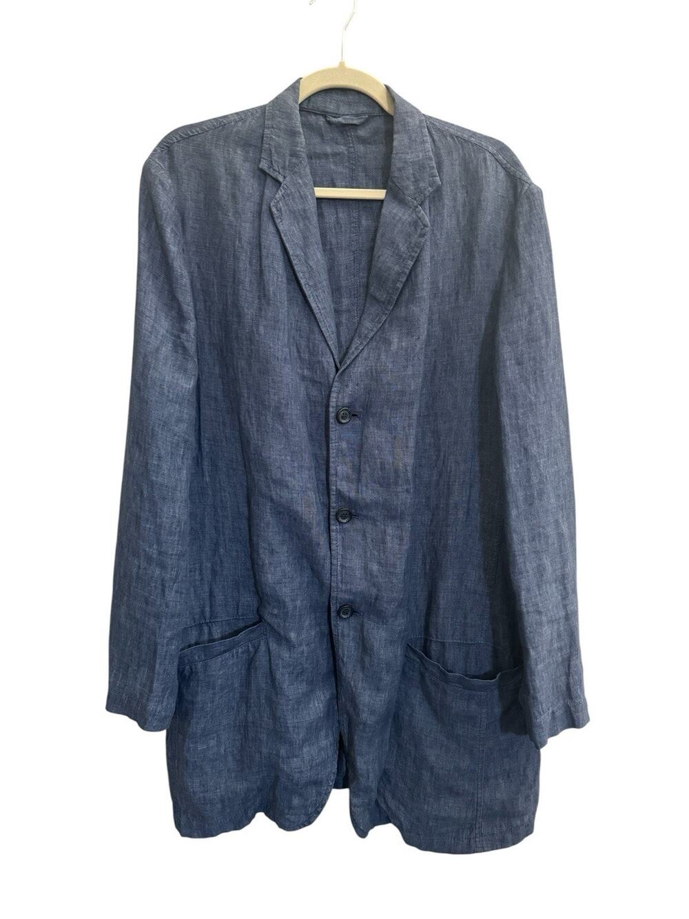Canali Blazer Mens 40 L (50 EU) Blue Linen Sportswear Unlined Sport Coat Jacket